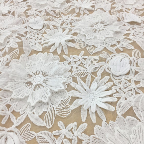 3Dフラワーレース生地 花柄アップリケ刺繍 オーガンザレース生地 DIY 