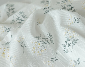 Fresh small flower leaf printed embroidery cotton lace fabric, stripe cotton fabric for dress, tablecloth, baby dress, gown, backdrop