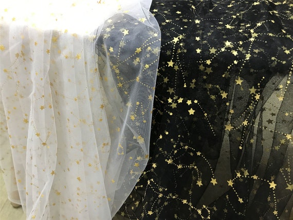 gold star mesh dress Tulle Fabric, Print Star Constellation Tulle Lace Fabric For Bridal Dress, Tutu Dress, Ball Gown, Party Decor, By 1 Yard UV Brand