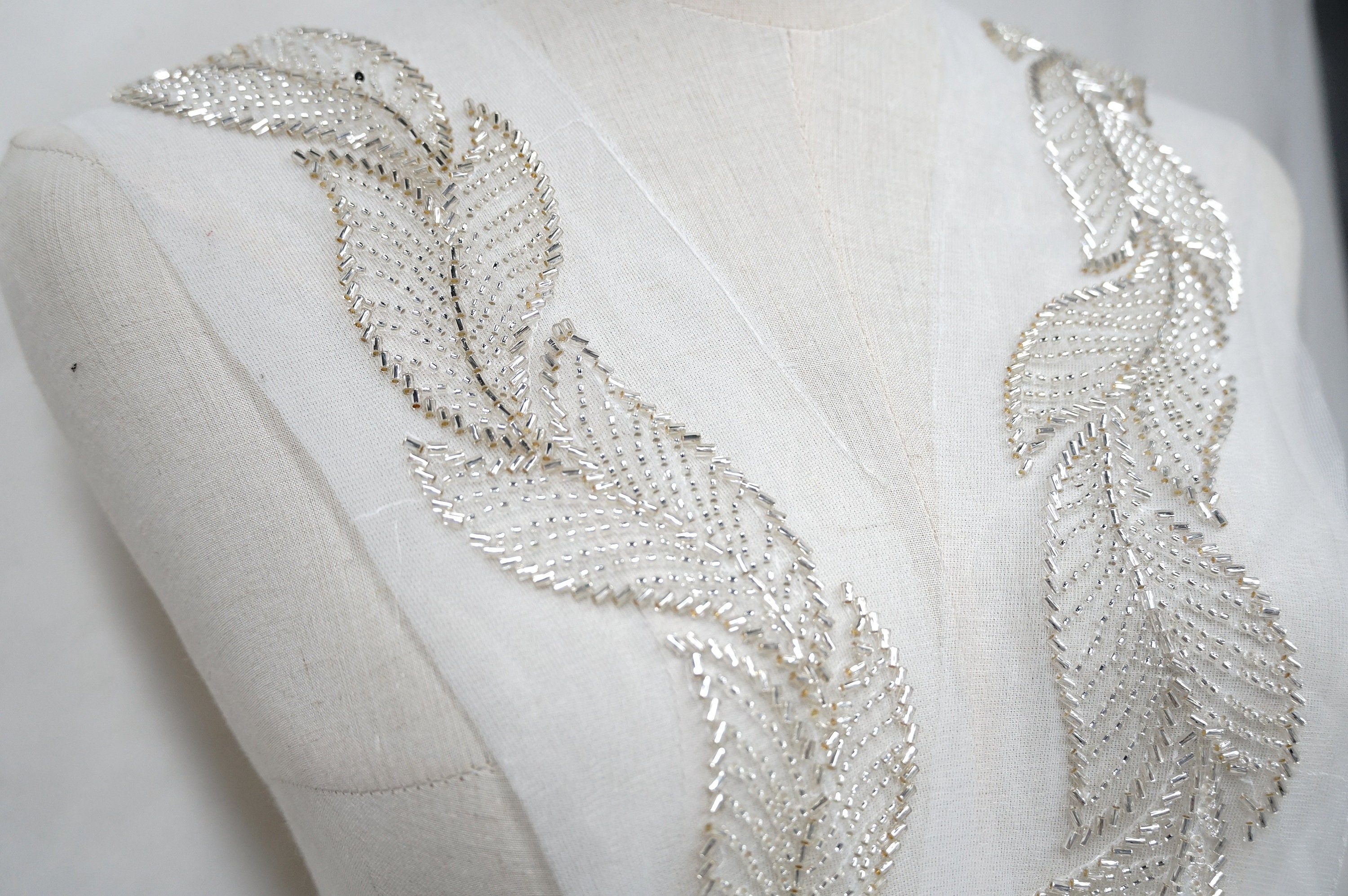 Luxury Silver Beaded Lace Trim Beaded Leaf Pattern Lace Trim Etsy
