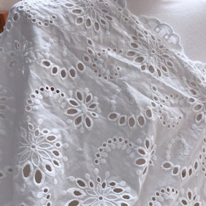 Off White Cotton Fabric With Embroidered Flower Eyelet - Etsy