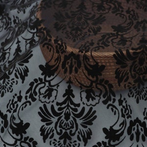 Eleganter schwarzer beflockter Blumen Tüllspitze Stoff, beflockter schwarzer Netzstoff für Schleier, Puppenkleid, Tutu Kleid, Abschlussballkleid, Stretch Stoff