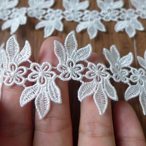 Off White Cotton Lace, Flower Leaf Motif Embroidered Lace Trim, Floral Lace Trim For Sewing Craft, Costume Design, Home Decor