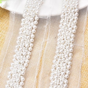 Schöne Perlen Stickerei Trim, Perlen Mesh Trim, Perlen Perlen Besatz für Brautkleid, Abendkleid, Kostüme, Abendkleid, Brautschärpe, Gürtel