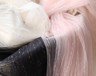 Exquisite stripe soft tulle lace fabric, gold polka dot tulle mesh lace fabric for bridal gown lining, tutu dress, illusion gown