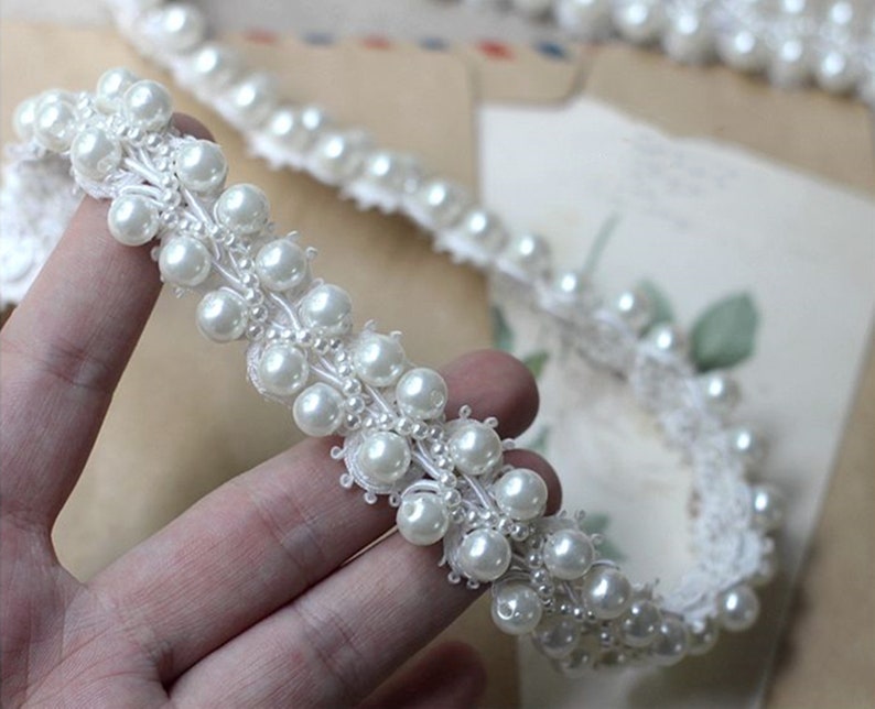 Beaded Lace Trim in Ivory Pearl Beaded Lace Trim Beading Etsy