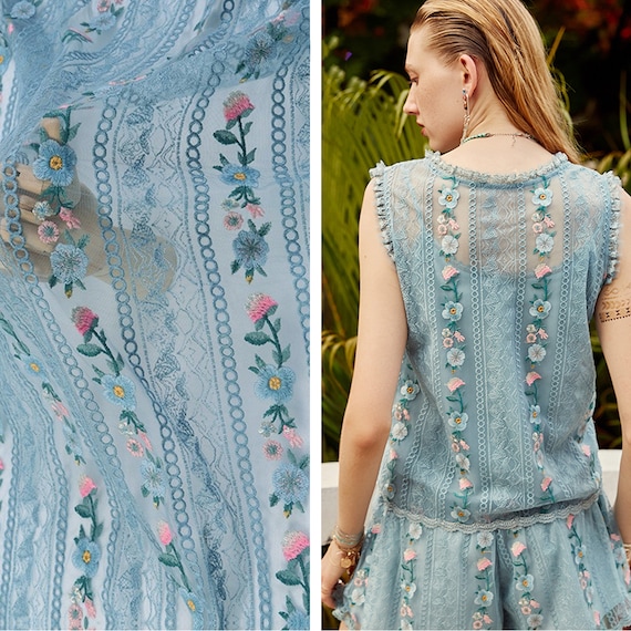 embroidered dress fabric uk Cotton Floral Embroidery Fabric Lace Broderie Anglaise Dress Craft Mat – I  Need Fabrics main image 0