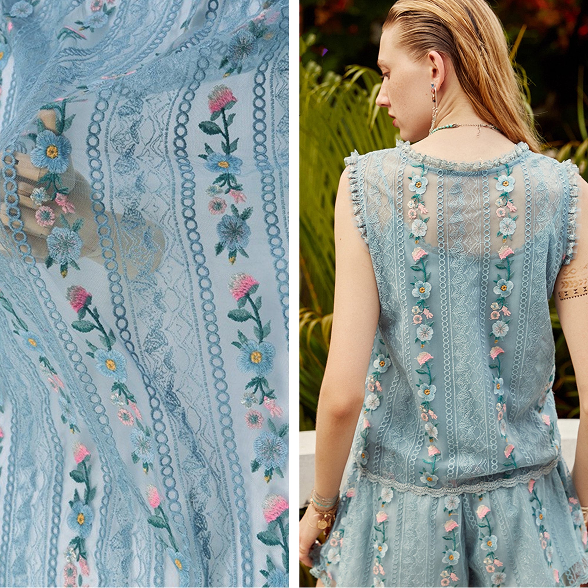 Gorgeous Embroidered Lace Fabric, Multi-color Floral Embroidery Tulle ...