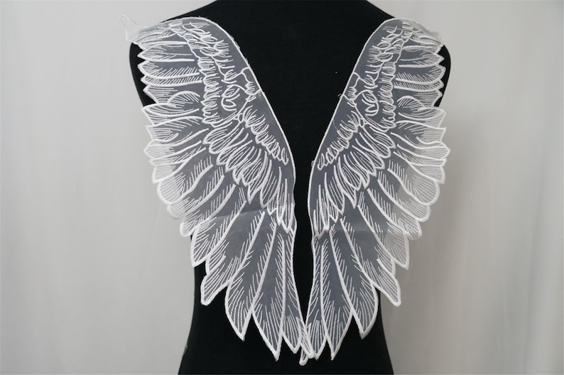 Pair of Large Organza Embroidered Angel Wing Lace Applique Etsy