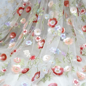 High-end 3D Floral Lace Fabric, Heavy Sequins Beaded Lace Fabric with 3D Flowers, Bridal 3D Beaded Embroidery Fabric 51&quot; Wide By the Yard