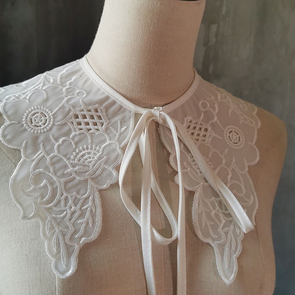 Col en dentelle délicate, Col amovible en organza, Col Claudine, Faux col, Collier en dentelle brodée, Col en fausse dentelle