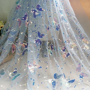 New arrival sequin butterfly embroidery lace fabric in soft tulle for evening dress, full skirt, wedding gown, haute couture costumes