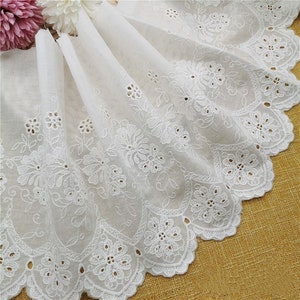 Retro cotton lace trim, off white cotton trim, embroidered floral cotton lace, bridal lace trim, curtain lace, dress edge lace by the yard image 1
