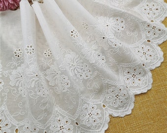 Retro cotton lace trim, off white cotton trim, embroidered floral cotton lace, bridal lace trim, curtain lace, dress edge lace by the yard