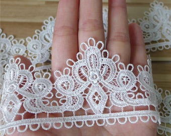 White Venice Lace Trim, Floral Lace Applique Trim, Crocheted Lace Fabric Trim For Bridal, Garters, Neckline Lace Collar, Sell By The Yard