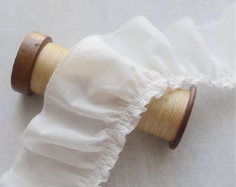 Ruffle Cotton Lace, Off white Cotton Lace Trim, Pleated Cotton Trim for Lace Collar, DIY Sewing Crafts, Dressmaking, Baby Dress