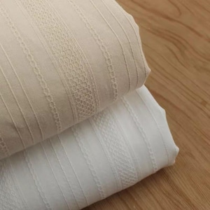 Off White Beige Cotton Fabric, Stripes Embroidered Jacquard Fabric for Simple Wedding Dress, Blouse, Girls Dress, Sofa Cover, Table, Curtain