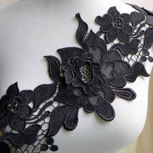 Black 3D Roses Flowers Lace Bridal Venice Lace Applique Wedding Dress Lace Trim
