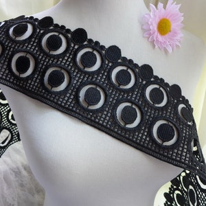 4.2” Venice lace black lace trim with circle design for dresses, sashes, diy wedding gown, garments