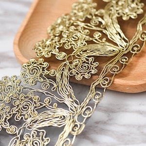 2,95 "Gold Alencon Spitzenbesatz Goldene Stickerei Mesh Spitzenbesatz für Brautschmuck, Kleidungsstücke, Kostüme, Wohnkultur