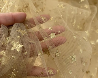 Glitzer-Stern-Tüll-Gewebe, Gold-Stern-Spitzenstoff, funkelnder Stern-Tüll-Spitzenstoff für Hintergrund, Schleier, Tutu-Kleid, Hochzeitskleid