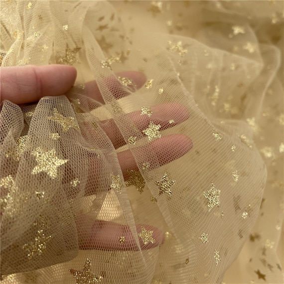 Glitter Star Tulle Fabric, Gold Star Lace Fabric, Sparkling Star Tulle Lace  Fabric for Backdrop, Veils, Tutu Dress, Wedding Gown