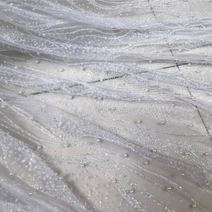 Glitter Tulle Fabric, Shinny Pearl Beaded Tulle Lace Fabric, Tulle Fabric for Party Gown, Tutu Skirt, Evening Dress, Party Supplies Fabric