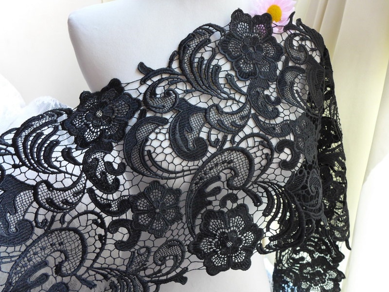 Wide Black Lace Trim Elegant Guipure Black Lace Fabric Trim Etsy