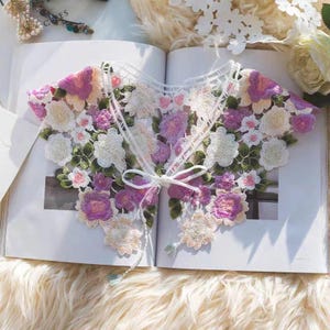 Colorful floral guipure embroidery lace collar, fake collar, hollowed embroidery applique collar for dresses, sweaters, costumes