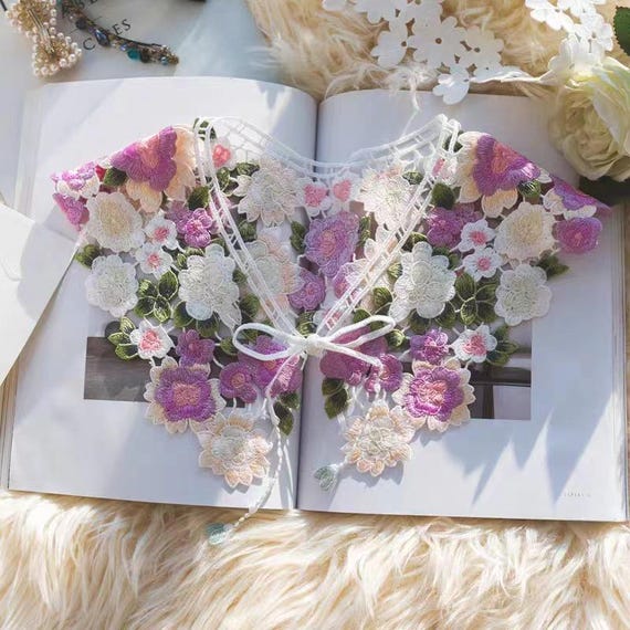 Colorful floral guipure embroidery lace collar, fake collar, hollowed embroidery applique collar for dresses, sweaters, costumes