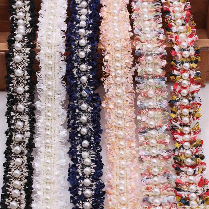 Colorful Beaded Lace Trim, Beaded Ribbon, Pearls Ribbon, Beaded Ribbon ...