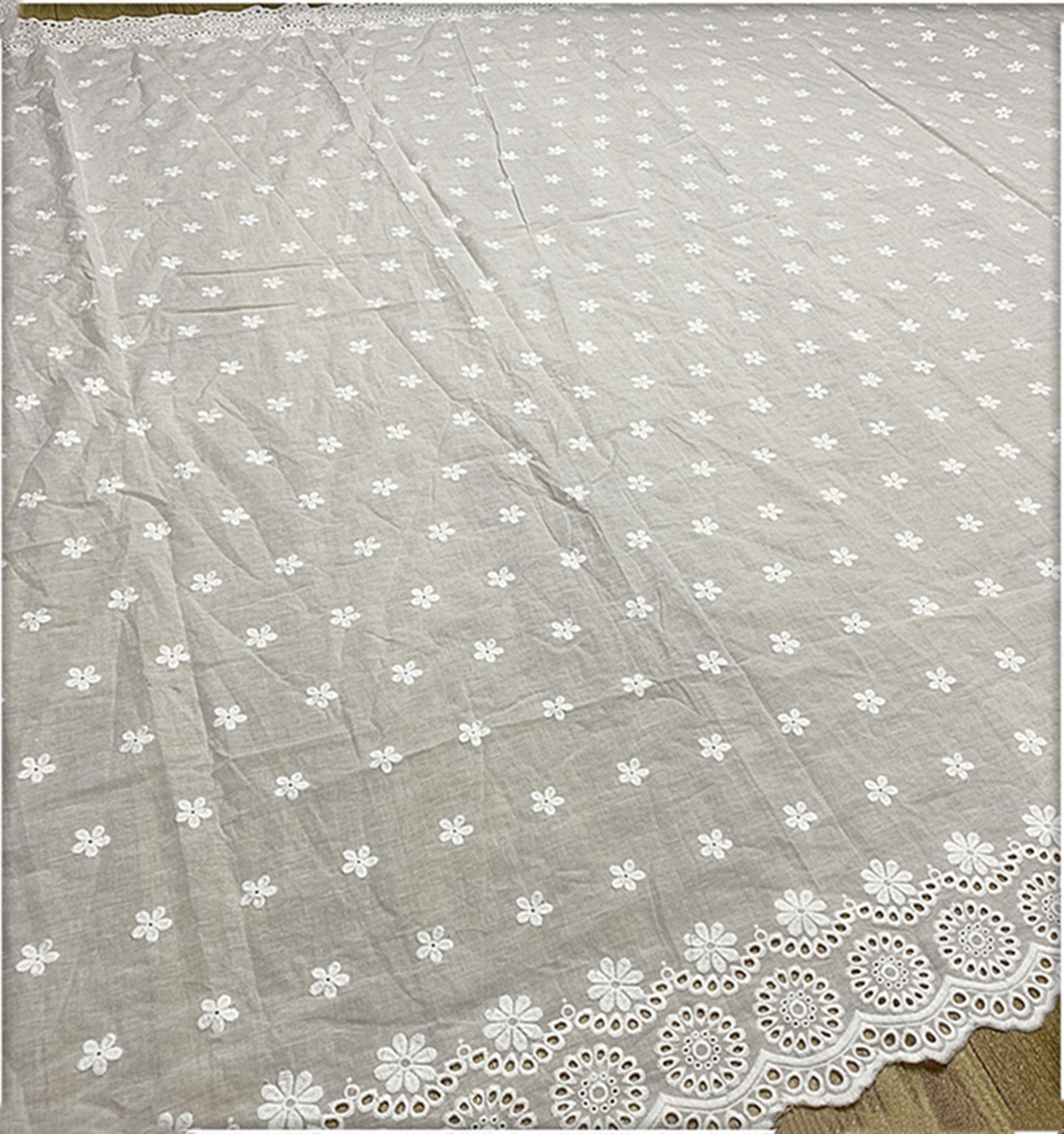 Off White Cotton Lace Fabric, Cotton Fabric With Eyelet Off White Cotton Lace Fabric, Cotton Fabric With Eyelet