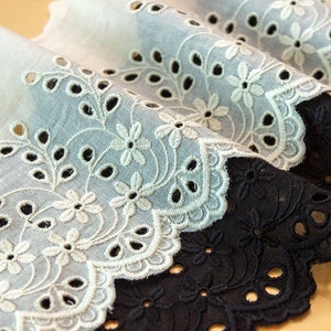Black Cotton Lace Trim, 5.3 Wide Cotton Lace Trimming, Black Lace Trim with Eyelet Embroidery One Yard image 5