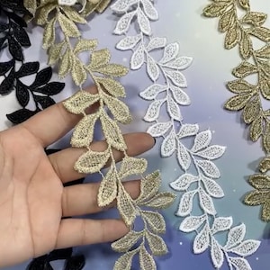 Adorno de encaje de hoja de oro, adorno de aplique de hoja, encaje de Venecia para collar, velo de novia, gargantilla de encaje, suministros de costura de decoración de vestido de novia