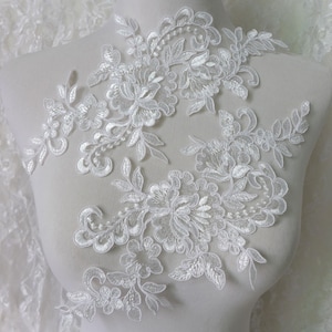Bridal Lace Applique in Ivory with Rose Flower Motif for Weddings, Veils, Hats, Clothing image 1