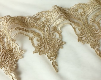 Luxus Gold Spitzenbesatz Retro Alencon Floral Spitze Trim Braut Hochzeit Spitzenbesatz für Handschuhe, Brautschleier, Strumpfband, Abendkleid