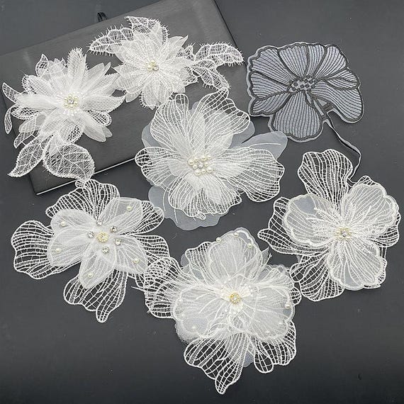Pretty Floral Applique, Pearl Beads Embroidery Flower Patch for