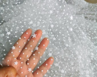 Sweet Star Lace Fabric Flocking Polka Dot Soft Tulle Mesh Gauze Fabric for Wedding Dress Bridal Veil Tutu Dress Galaxy Costume Sold by yard