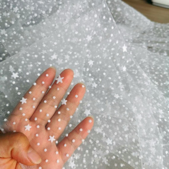 Sweet Star Lace Fabric Flocking Polka Dot Soft Tulle Mesh Gauze Fabric for Wedding Dress Bridal Veil Tutu Dress Galaxy Costume Sold by yard