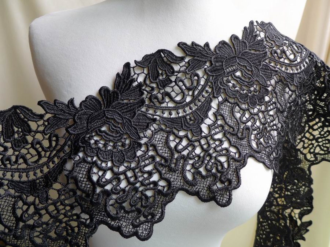 Wide Black Venise Lace Embroidered Guipure Lace Cutwork Lace Trim