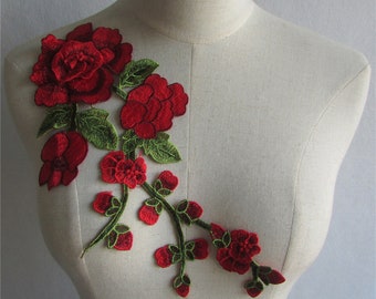 Applique élégante en dentelle florale rose, écusson en dentelle brodé fleurs roses, écusson floral vintage pour vêtements ou décoration de robe appliqués