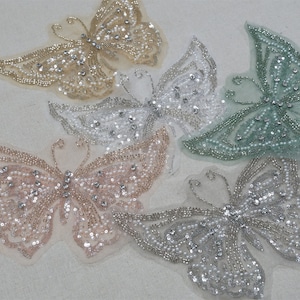 Beads Rhinestones Sequins Beaded Butterfly Patch Embroidery Butterfly Lace Applique for Wedding Dress Bridal Gown Dance Costume