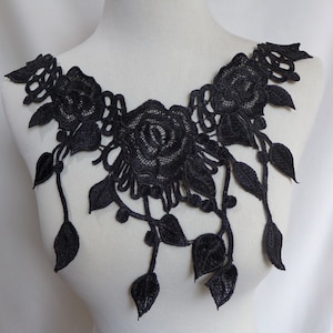 Black Lace Applique Chic Flower and Leaf Applique for Bridesmaid Dress, Cloth Supply, Costume Design