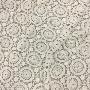 Vintage Beige Lace Fabric, Cotton Fabric with Circular Floral Pattern, Retro Crochet Lace Fabric, Wedding lace Fabric By the Yard