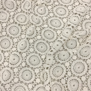 Off White Lace Fabric With Retro Floral Pattern, Bridal Lace