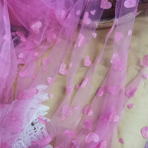 Tela de tul de corazón brillante, tela de encaje de tul de corazón de amor rosa intenso, tela de malla de tul suave para falda de tutú, decoración de fiesta, telón de fondo de boda