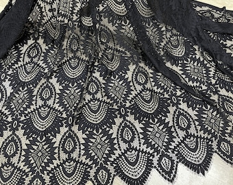 Black Chantilly Lace Fabric, Soft French Eyelash Lace Fabric for Wedding Gown, Bridal Robe, Prom Dress, Christening Dress, BY 1 Yard