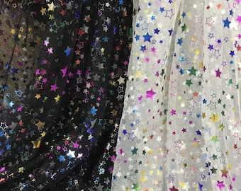 Colorful star print tulle fabric, ombre star tulle mesh lace fabric for tutu skirt, party decoration, backdrop, dresses, mini dress