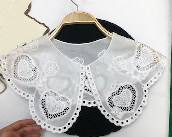 Pretty Eyelet Love Heart Embroidery Cotton Lace Collar, Cotton Collar, Sewing Collar, Shirt Collar, Costume Design Lace, DIY Collar