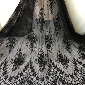 Elegant chantilly lace french scalloped black lace fabric for wedding Gown bridal bodice tops lace veils bridal robe lace dress